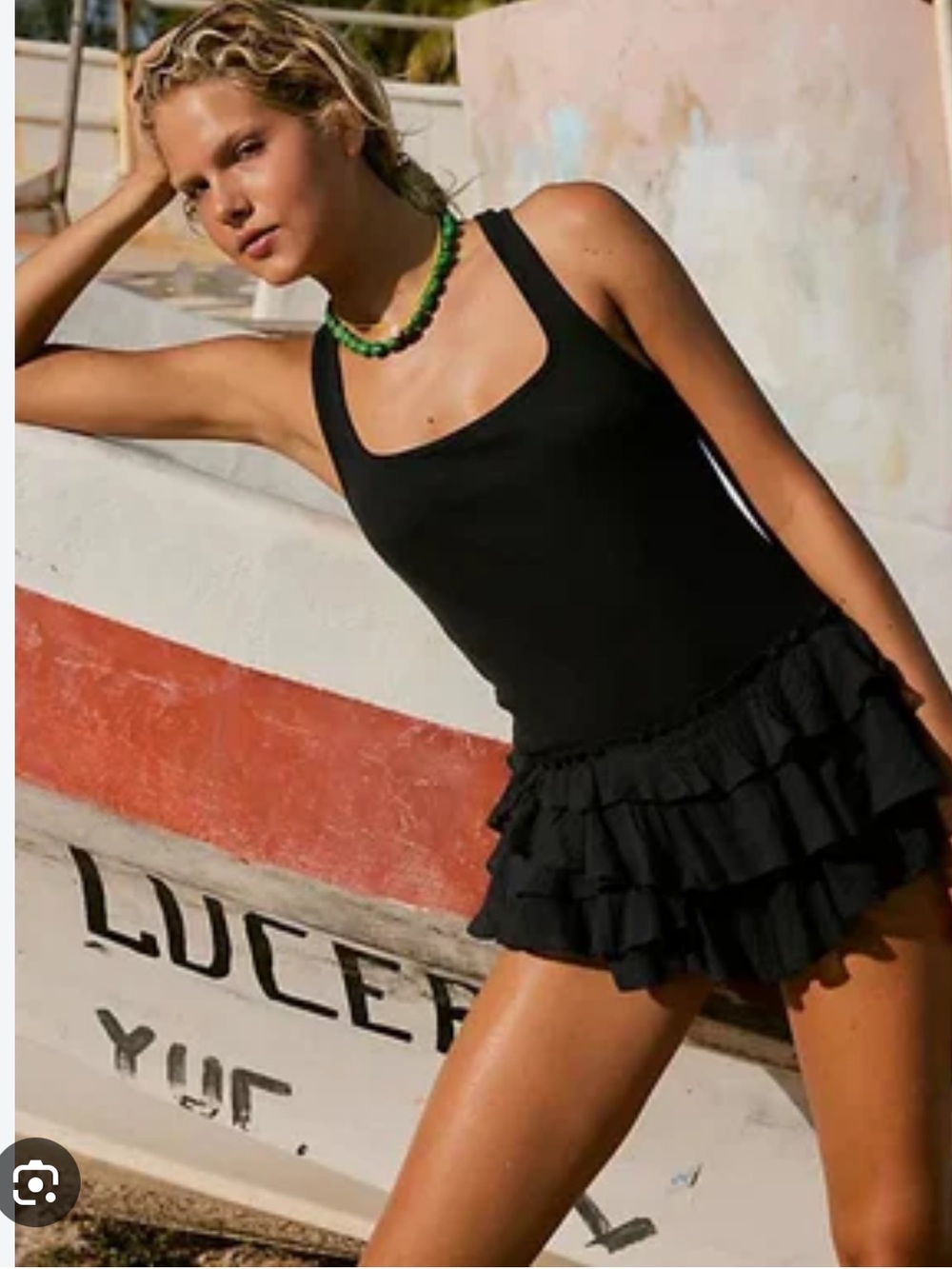 Free People Beach Babe Ruffles Tiered Ribbed Knit Tank Romper